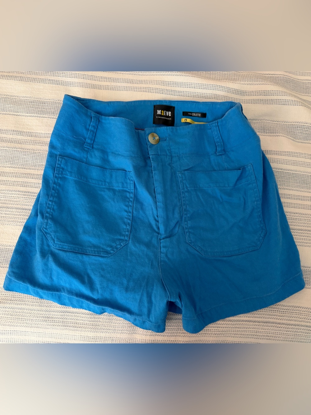 Anthropologie Maeve Electric Blue High-Waist Pocket Shorts